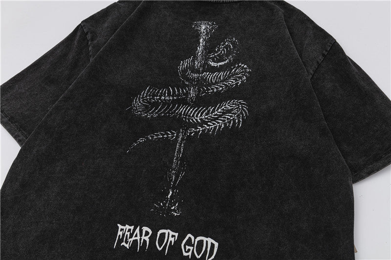 FEAR OF GOD ESSENTIALS Gothic Dragon Figure Vintage Wash T‑Shirt