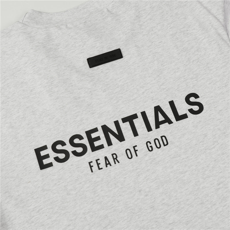 FEAR OF GOD ESSENTIALS 3‑Stripes Silicone Logo Unisex Loose Short Sleeve T‑Shirt